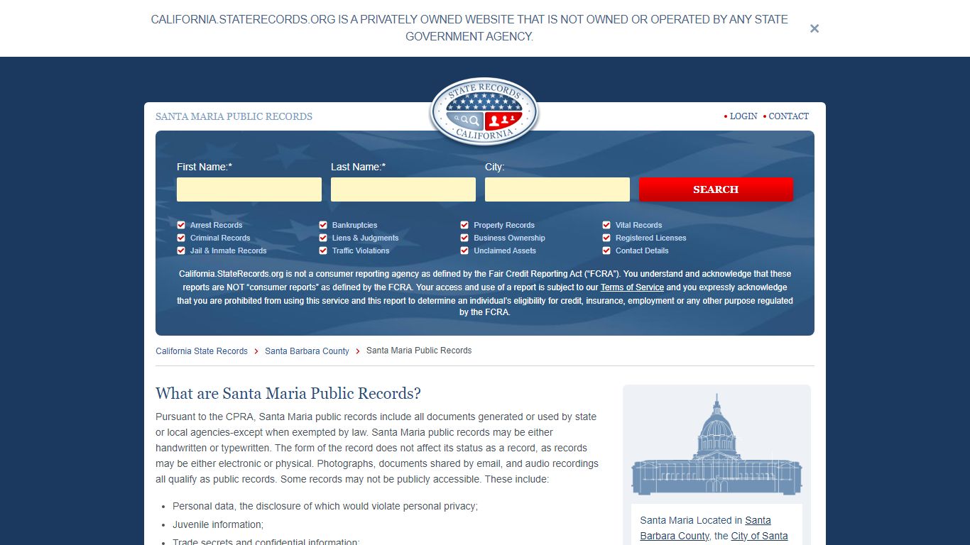 Santa Maria Arrest and Public Records - StateRecords.org
